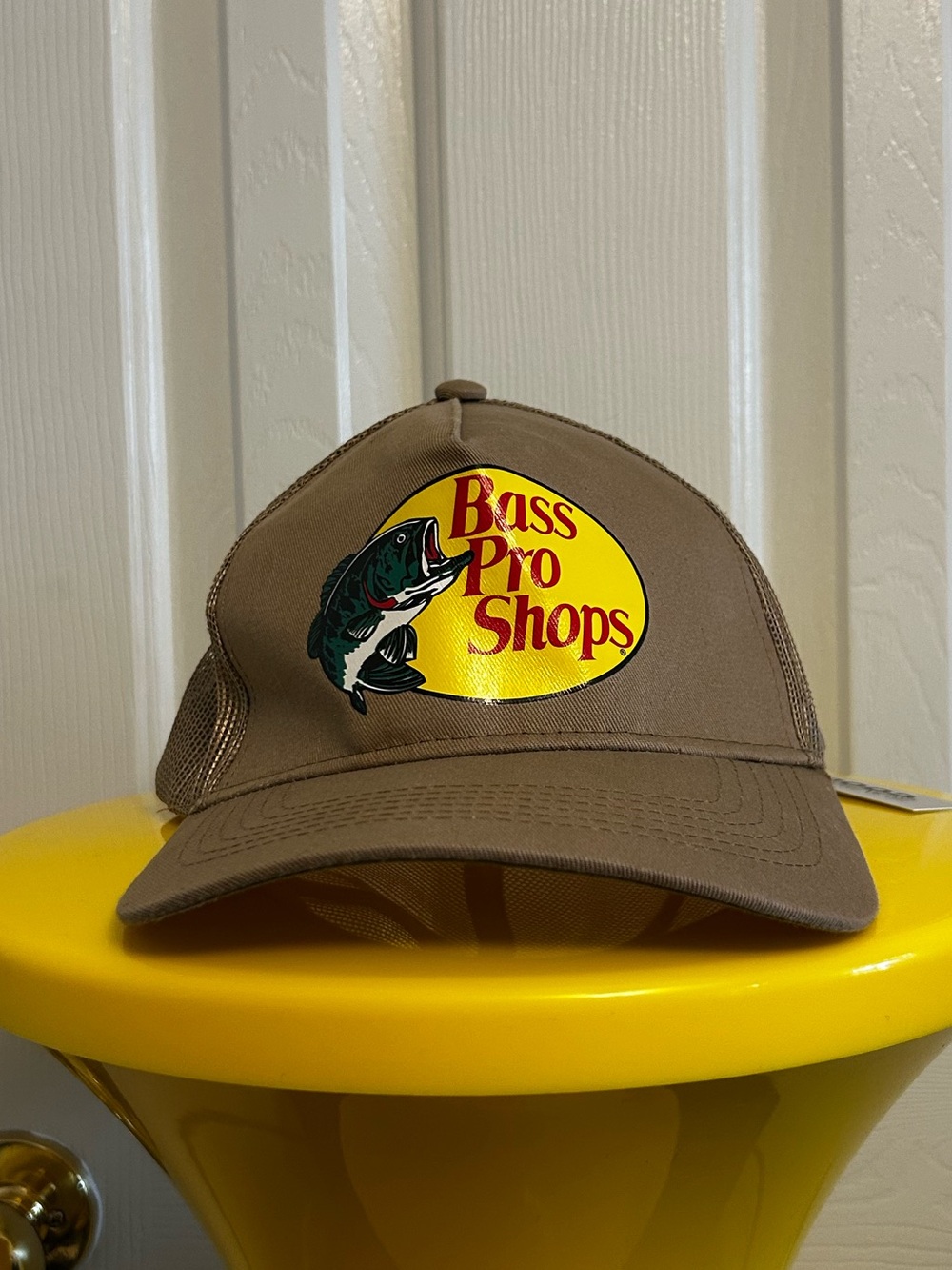 Bass Pro Shops Tan Trucker Hat with Yellow Logo